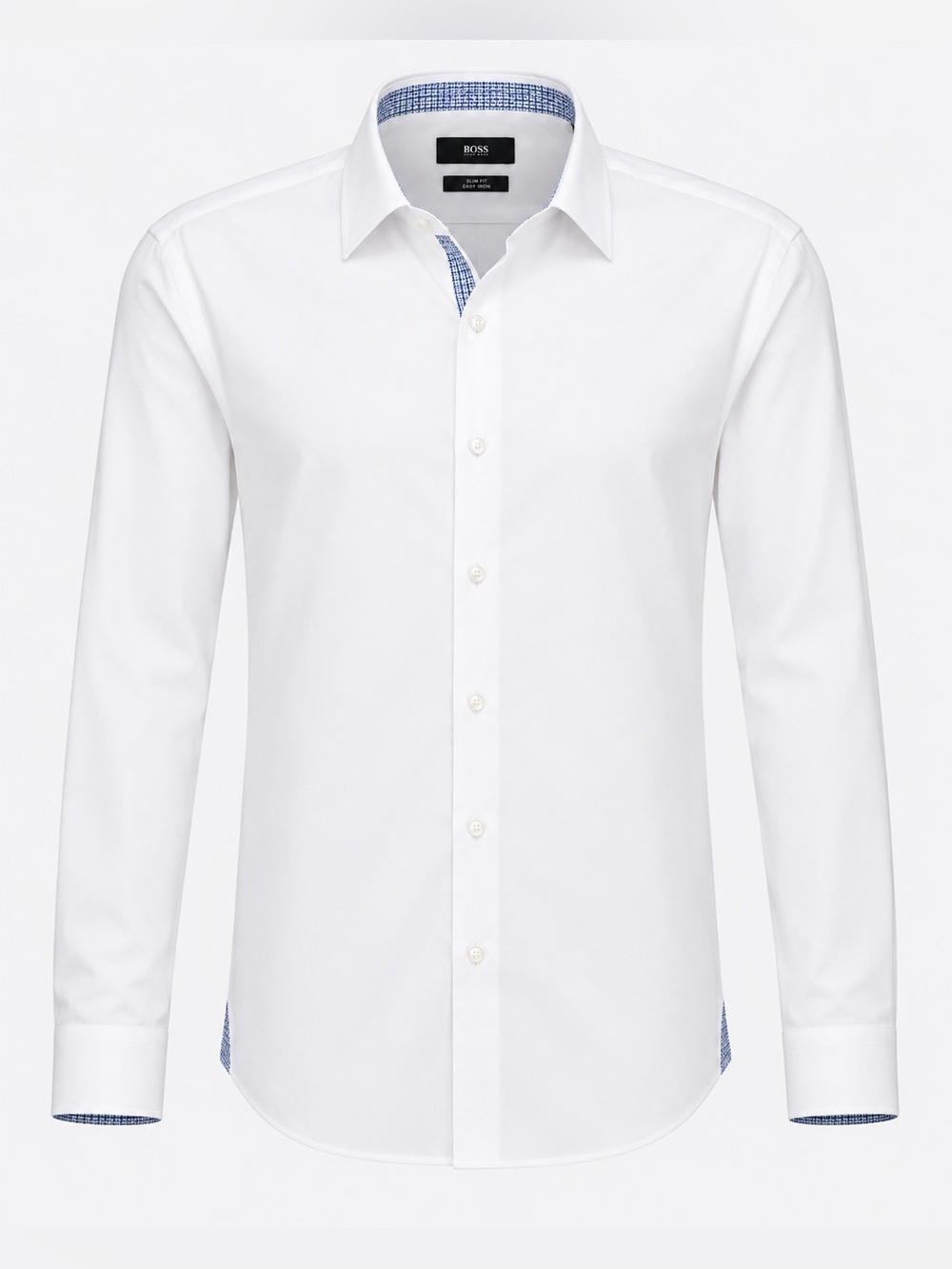 Hugo Boss Jesse Slim Fit Easy Iron White Dress Shirt 16.5 42 Blue Trim
